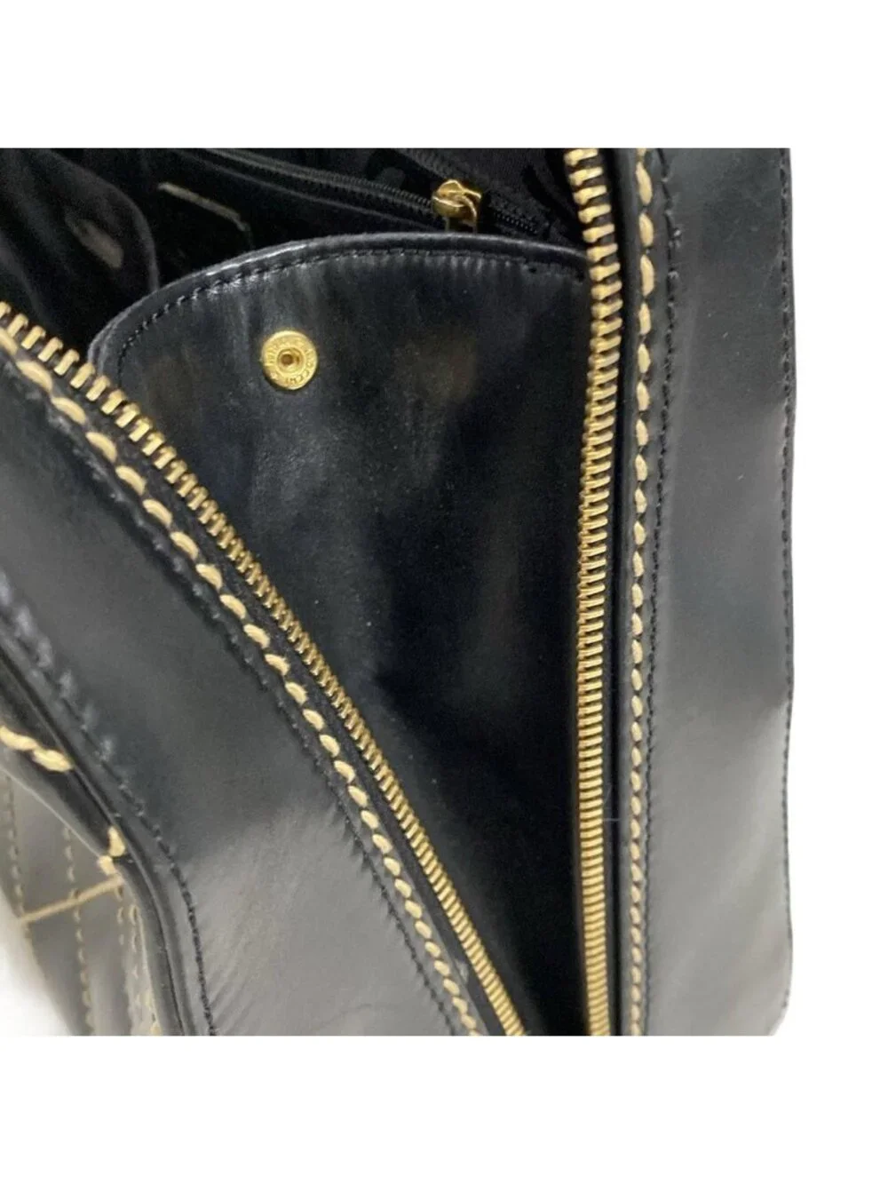 Chanel Handbag Wild Stitch Black Matte Gold Leather